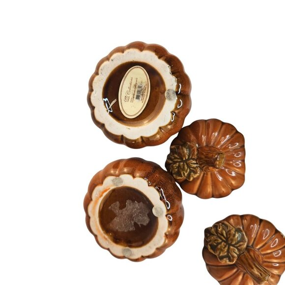 Ceramic Pumpkin Containers Set of 2 Fall Garden Holiday Decor Halloween Accent - Picture 6 of 6